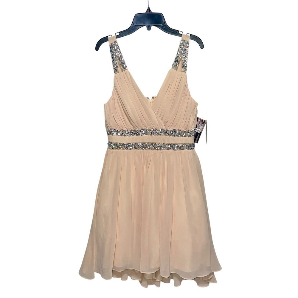 Fit & Flare Mini Dress Chiffon Sequin Rhinestone